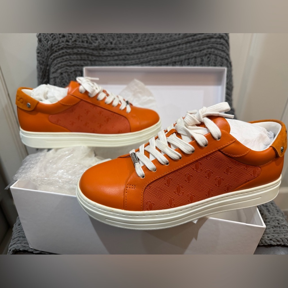 JIMMY CHOO Orange Sneakers with White Laces NEW!!!!!
